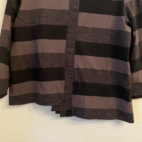 Habitat Top Large Black Gray Stripe Asymmetric Stairstep Hem Artsy Casual Flowy - Picture 6 of 10